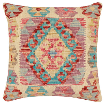 handmade Traditional Pillow Blue Rust Hand-Woven SQUARE 100% WOOL Hand woven turkish pillow2' x 2'